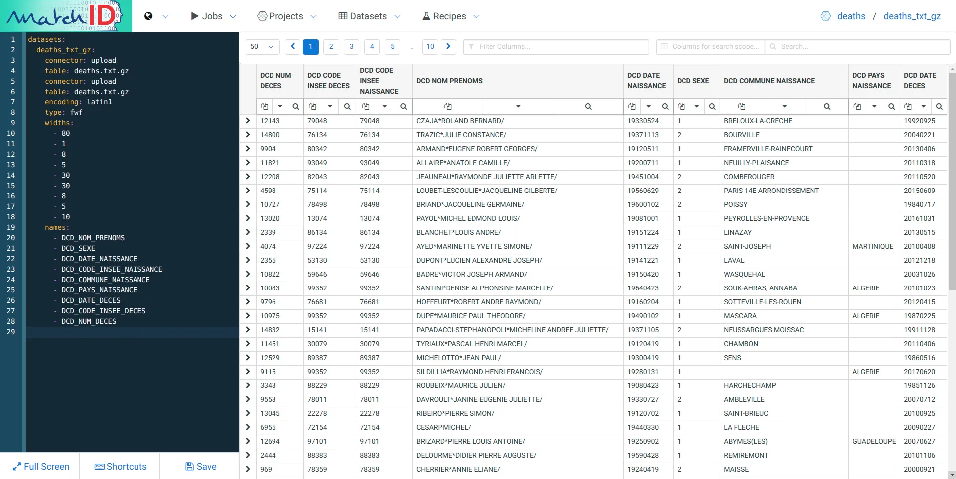 matchID dataset correct view