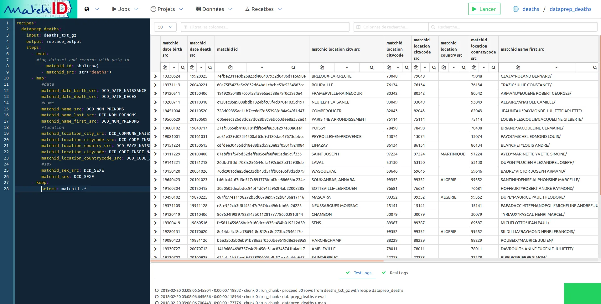 matchID projects view