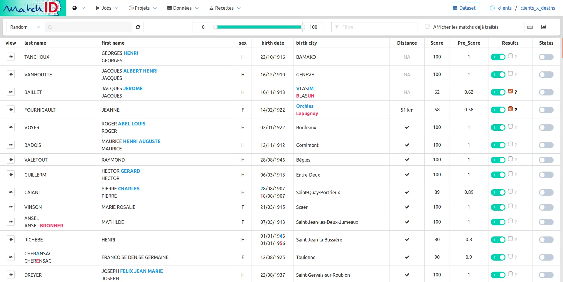matchID projects view